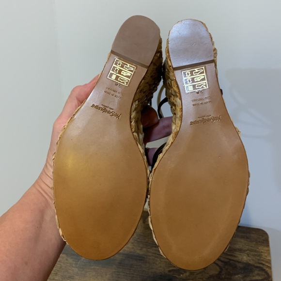 YSL platform wedge sandal black braided straw metallic gold - Picture 14 of 15